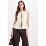 Tudors Kadın Slim Fit Dar Kesim Önden Bağlamalı Pamuklu Çizgili Sarı Bluz Gömlek