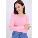 Tudors Kadın Slim Fit Dar Kesim Pamuklu Modal Kumaş Uzun Kollu Kayık Yaka Pembe Bluz