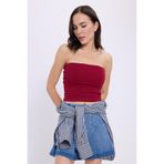 Tudors Kadın Slim Fit Dar Kesim Pamuklu Straplez Bordo Bluz