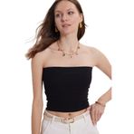 Tudors Kadın Slim Fit Dar Kesim Pamuklu Straplez Siyah Bluz - XL