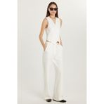 Tudors Kadın Slim Fit Dar Kesim Sıfır Kol Kruvaze Yaka Ispanyol Paça Yelek Pantolonlu Takım,Ekru M
