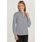 Tudors Kadın Slim Fit Dar Kesim Uzun Kollu Pamuklu Vücuda Oturan Dokulu Açık Lacivert Basic Gömlek