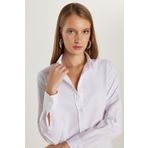 Tudors Kadın Slim Fit Dar Kesim Uzun Kollu Pamuklu Vücuda Oturan Dokulu Beyaz Basic Gömlek