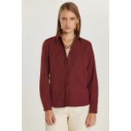 Tudors Kadın Slim Fit Dar Kesim Uzun Kollu Pamuklu Vücuda Oturan Dokulu Bordo Basic Gömlek