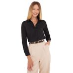 Tudors Kadın Slim Fit Dar Kesim Uzun Kollu Pamuklu Vücuda Oturan Dokulu Siyah Basic Gömlek - 2XL