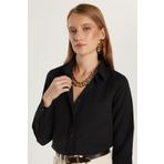 Tudors Kadın Slim Fit Dar Kesim Uzun Kollu Pamuklu Vücuda Oturan Dokulu Siyah Basic Gömlek