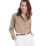 Tudors Kadın Slim Fit Dar Kesim Vucüda Oturan Uzun Kollu Gizli Düğme Detaylı Basic Gömlek,Koyu Vizon 2Xl