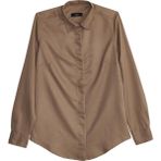 Tudors Kadın Slim Fit Dar Kesim Vucüda Oturan Uzun Kollu Gizli Düğme Detaylı Koyu Vizon Basic Gömlek - XS