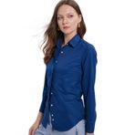 Tudors Kadın Slim Fit Dar Kesim Vucüda Oturan Uzun Kollu Gizli Düğme Detaylı Lacivert Basic Gömlek - XS