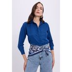 Tudors Kadın Slim Fit Dar Kesim Vucüda Oturan Uzun Kollu Lacivert Basic Gömlek