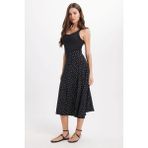 Tudors Kadın Slim Fit Dar Kesim Yüksek Bel Puantiyeli Pamuklu Siyah Etek