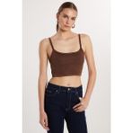 Tudors Kadın Slim Fit Kare Yaka Düz Basic Kahverengi Crop Atlet