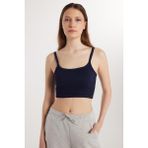 Tudors Kadın Slim Fit Kare Yaka Düz Basic Lacivert Crop Atlet