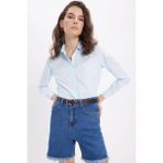 Tudors Kadın Slim Fit Mavi Basic Gömlek Uzun Kollu Gizli Düğme Detaylı Polyester Klasik Düz Desen