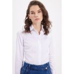 Tudors Kadın Slim Fit Non-Iron Pamuklu Vücuda Oturan Ütü Gerektirmez Pensli Beyaz Gömlek