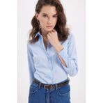 Tudors Kadın Slim Fit Non-Iron Pamuklu Vücuda Oturan Ütü Gerektirmez Pensli Mavi Gömlek