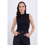 Tudors Kadın Standart Fit Normal Kesim Sıfır Kol Yarım Balıkçı Yaka Siyah Bluz