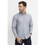 Tudors KL230016-715 Klasik Fit Oxford Doku Yaka Düğmeli Cepli Nakışlı Erkek Mavi Gömlek