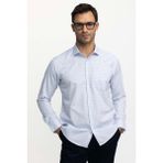 Tudors Klasik Fit Rahat Kalıp Ince Çizgili Pamuklu Kravatlık Yaka Erkek Gömlek - 2XL - Beyaz