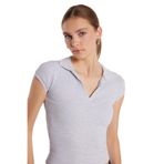 TUDORS Modal Kumaş Slim Fit Dar Kesim Kısa Kollu V Yaka Bluz, S, KDN25174, Gri, Kadın