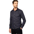 Tudors Modern Fit Uzun Kollu Armürlü Kravatlık Erkek Lacivert Gömlek - XL