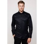 Tudors Modern Slim Fit Düz Saten Pamuklu Erkek Lacivert Gömlek