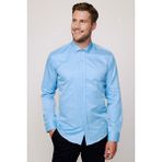 Tudors Modern Slim Fit Düz Saten Pamuklu Erkek Mavi Gömlek