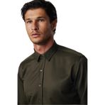 Tudors Modern Slim Fit Pamuklu Kolay Ütü Armürlü Erkek Gömlek - Haki - XL