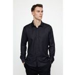 Tudors Modern Slim Fit Pamuklu Kolay Ütü Armürlü Erkek Siyah Gömlek