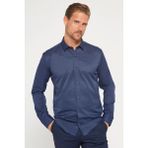 Tudors Modern Slim Fit Pamuklu Kolay Ütü Armürlü Lacivert Erkek Gömlek