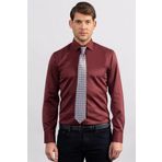 Tudors Modern Slim Fit Uzun Kollu Düz Saten Pamuklu Erkek Bordo Gömlek