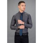 Tudors Modern Slim Fit Uzun Kollu Pamuklu Kolay Ütü Armürlü Erkek Gri Gömlek - XL