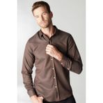 Tudors Modern Slim Fit Uzun Kollu Pamuklu Kolay Ütü Armürlü Erkek Kahve Gömlek - Kahverengi