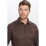 Tudors Modern Slim Fit Uzun Kollu Pamuklu Kolay Ütü Armürlü Erkek Kahve Gömlek - XL - Kahverengi