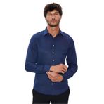 Tudors Modern Slim Fit Uzun Kollu Pamuklu Kolay Ütü Armürlü Erkek Lacivert Gömlek,Mavi M