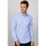 Tudors Modern Slim Fit Uzun Kollu Pamuklu Kolay Ütü Armürlü Erkek Mavi Gömlek - XL