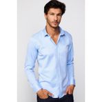 Tudors Modern Slim Fit Uzun Kollu Pamuklu Kolay Ütü Armürlü Erkek Mavi Gömlek
