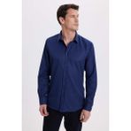 Tudors Modern Slim Fit Uzun Kollu Pamuklu Kolay Ütü Armürlü Lacivert Erkek Gömlek - 2XL