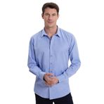 Tudors Modern Slim Fit Uzun Kollu Pamuklu Kolay Ütü Armürlü Saks Mavi Erkek Gömlek - XL