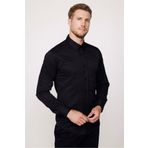 Tudors Modern Slim Fit Uzun Kollu Pamuklu Kolay Ütü Armürlü Siyah Erkek Gömlek