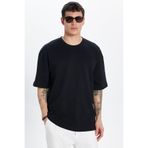 TUDORS Oversize Geniş Kesim%100 Pamuk Yumuşak Dokulu Basic Bisiklet Yaka Tişört, XL, TS240021-11, Siyah, Erkek