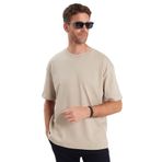 TUDORS Oversize Geniş Kesim%100 Pamuk Yumuşak Dokulu Basic Bisiklet Yaka Tişört, XL, TS240021-11, Taş, Erkek