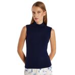 TUDORS Regular Fit Balıkçı Yaka Sıfır Kol Viskon Bluz, M, BYGM2542, Lacivert, Kadın
