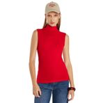 TUDORS Regular Fit Balıkçı Yaka Sıfır Kol Viskon Kumaş Bluz, XXL, BYGM2542, Kırmızı, Kadın