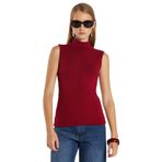 TUDORS Regular Fit Klasik Kesim Viskon Kumaş Balıkçı Yaka Sıfır Kol Bluz, S, BYGM2542, Bordo, Kadın