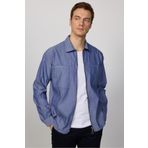 Tudors Relax Fit Uzun Kollu Denim Kot Parça Boyalı Çift Cep Fermuarlı Mavi Gömlek