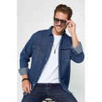 Tudors Relax Fit Uzun Kollu Rahat Kesim Çift Cepli Metal Düğmeli Denim Erkek Gömlek - Lacivert