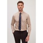 Tudors Slim Fit Bej Non-Iron %100 Pamuk Doğa Dostu Ekoteks Belgeli Ütü Gerektirmez Gömlek - 2XL
