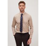 Tudors Slim Fit Bej Non-Iron %100 Pamuk Doğa Dostu Ekoteks Belgeli Ütü Gerektirmez Gömlek
