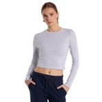 TUDORS Slim Fit Dar Kesim Bisiklet Yaka Bluz, S, KDN25046, Gri, Kadın